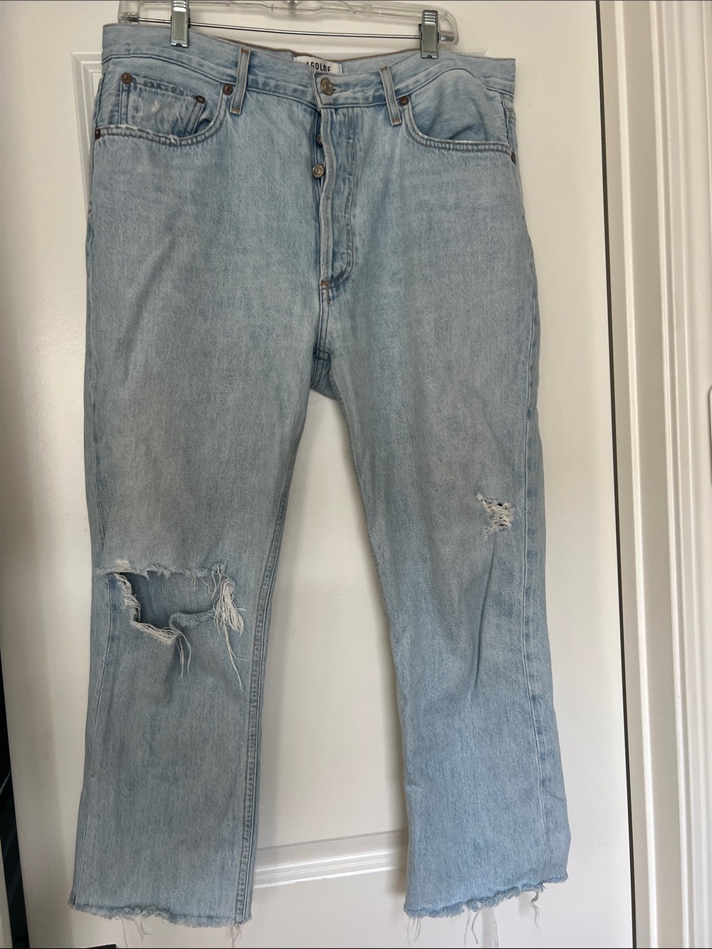 AGOLDE 🍄 Riley Light Wash Distressed Straight Leg Jeans Sz 32